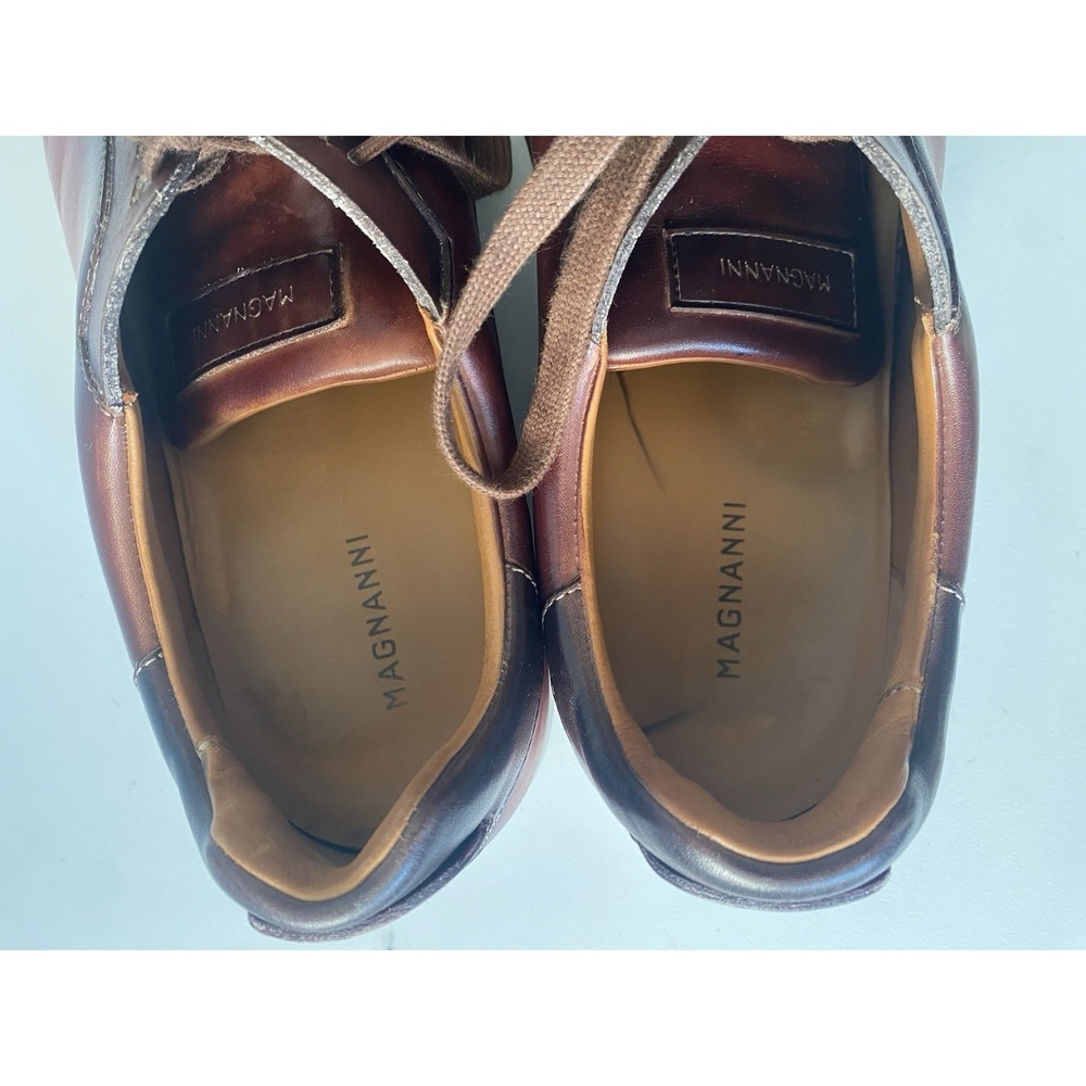 Magnanni Men's Amadeo Burnished Leather Low-Top Lace Up Sneakers Cognac Size 11 - Picture 8 of 11